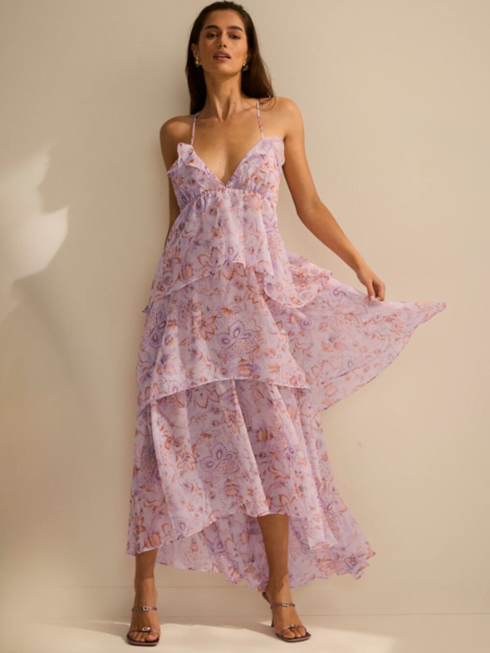 Victoria Secret Vintage Blossom Chiffon Ruffled Maxi Dress Violet Floral Fairy